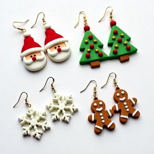Festive Holiday Earrings Set - Santa, Tree, Snowflake, Gingerbread